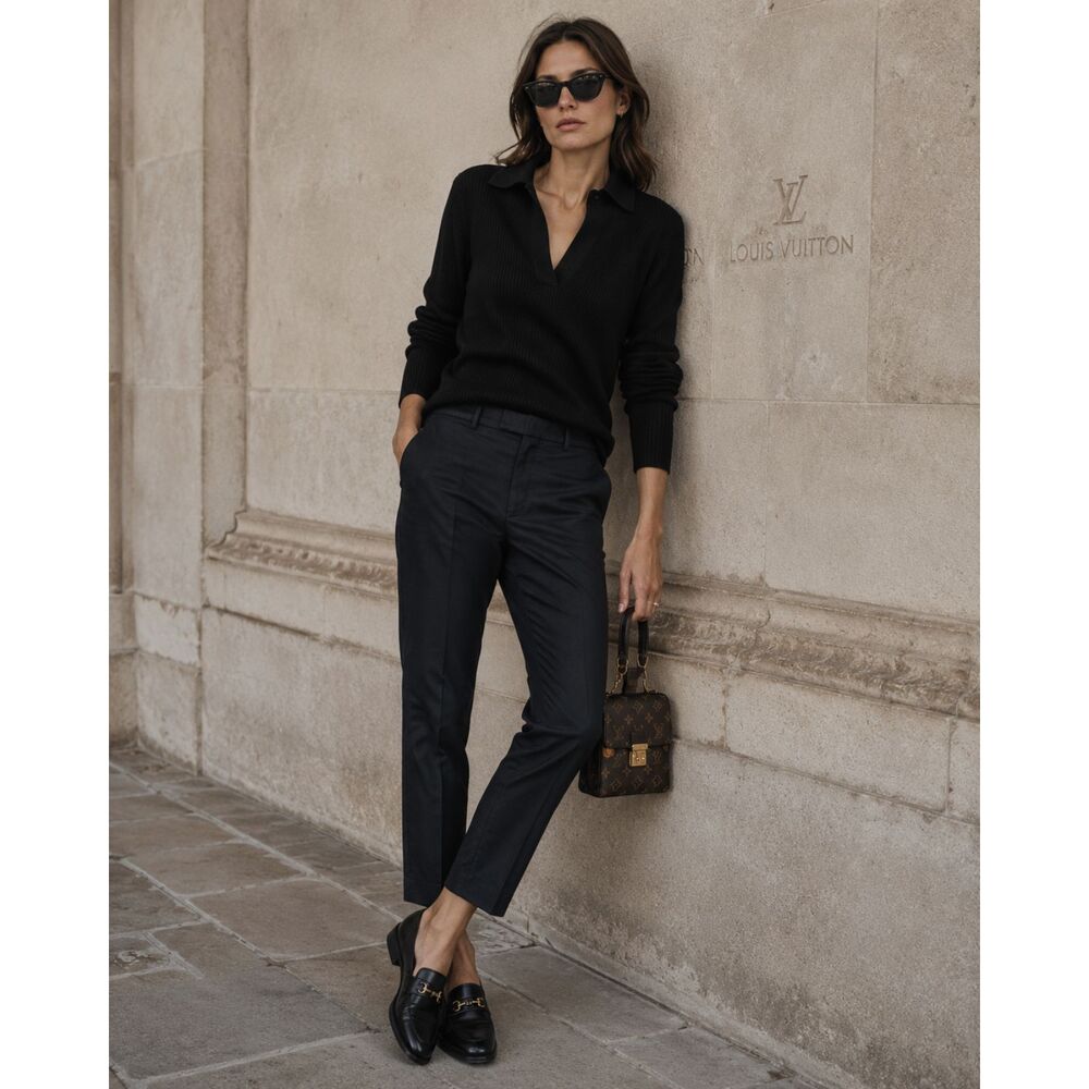 Louis Vuitton Black Virgin Wool Uniforms Pants Trousers   Women's Size 48